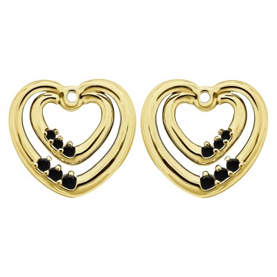 0.22 Carat Black Double Heart Shaped Earring Jackets in Yellow Gold