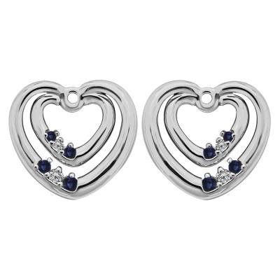 0.22 Carat Sapphire and Diamond Double Heart Shaped Earring Jackets