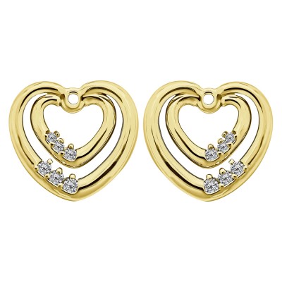 0.22 Carat Double Heart Shaped Earring Jackets in Yellow Gold