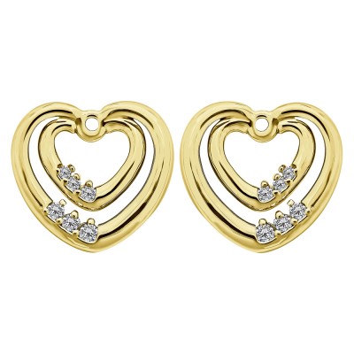 0.22 Carat Double Heart Shaped Earring Jackets in Yellow Gold