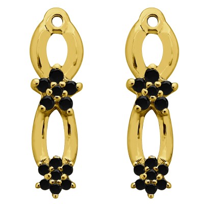 0.27 Carat Black Flower Dangle Earring Jackets in Yellow Gold