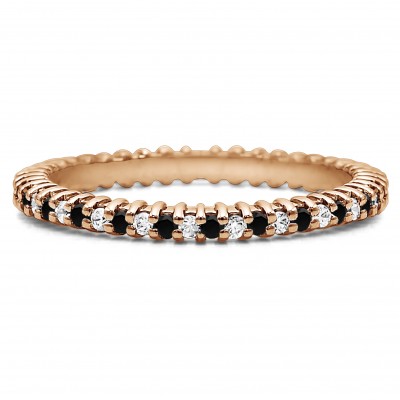 Black and White Stone Stackable 1.5mm Double Shared Prong Eternity Ring