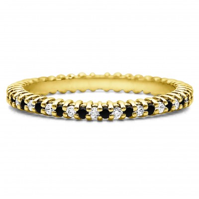 Black and White Stone Stackable 1.5mm Double Shared Prong Eternity Ring