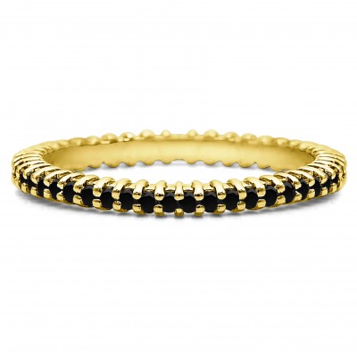 Black Stone Stackable 1.6mm Double Shared Prong Eternity Ring