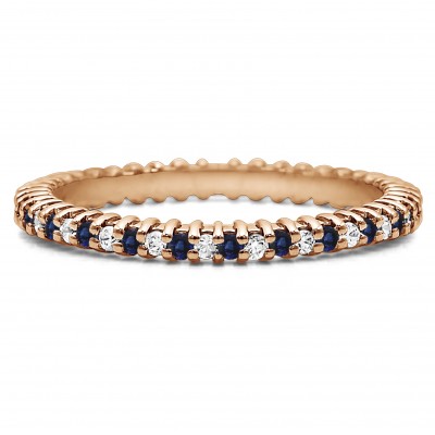 Diamond and Sapphire Stackable 1.5mm Double Shared Prong Eternity Ring