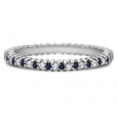 Diamond and Sapphire Stackable 1.5mm Double Shared Prong Eternity Ring
