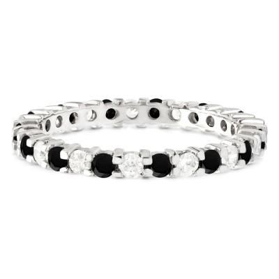 Black and White Stone Stackable 2.2mm Double Shared Prong Eternity Ring