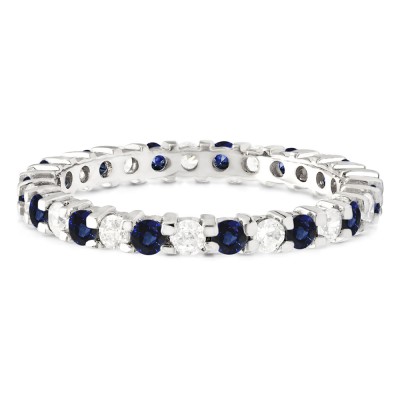 Diamond and Sapphire Stackable 2.2mm Double Shared Prong Eternity Ring