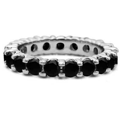 Black Stone Stackable 3.1mm Double Shared Prong Eternity Ring