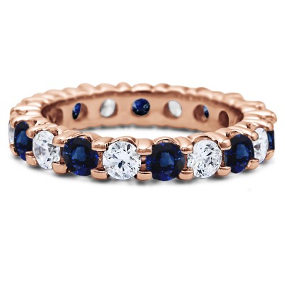 Diamond and Sapphire Stackable 3.1mm Double Shared Prong Eternity Ring