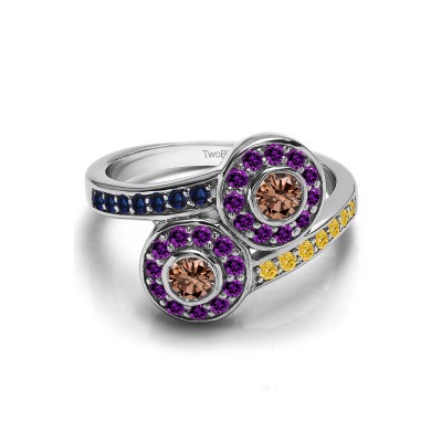 Genuine Birthstone Genuine Birthstone & Diamond Together 4Ever:  Bezel Set TwoStone Ring by TwoBirch (0.71 Carat)