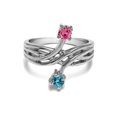 Genuine Birthstone Genuine Birthstone & Diamond Together 4Ever:  Bypass Criss Cross TwoStone Ring by TwoBirch (0.36 Carat)