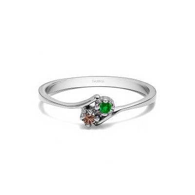 Genuine Birthstone Genuine Birthstone & Diamond Together 4Ever:  Dainty TwoStone Ring by TwoBirch (0.05 Carat)