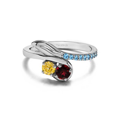 Genuine Birthstone Genuine Birthstone & Diamond Together 4Ever: Leaf TwoStone Ring by TwoBirch (0.5 Carat)