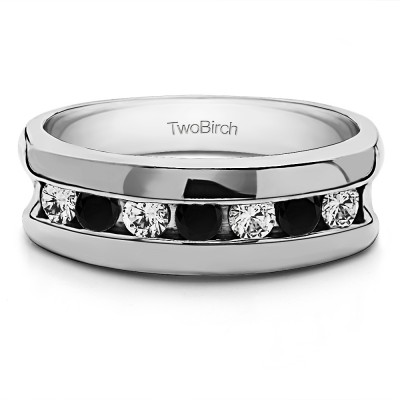0.49 Ct. Black and White Seven Stone Channel Set Men's Wedding Band
