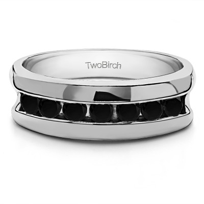 0.25 Ct. Black 7 Stone Channel Set Men's Wedding Band
