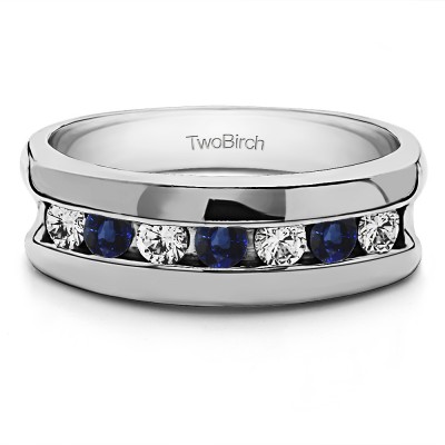 0.25 Ct. Sapphire and Diamond 7 Stone Channel Set Men's Wedding Band
