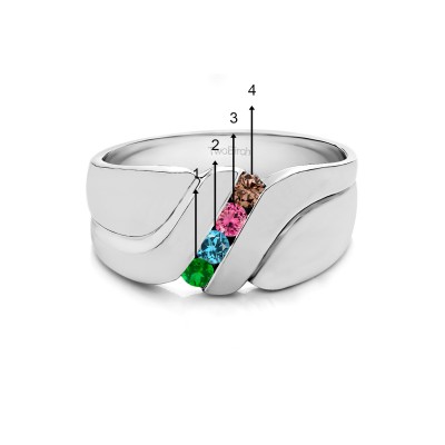 0.24 Ct. Four Birthstone Twisted Shank Men's Wedding Band in White Gold