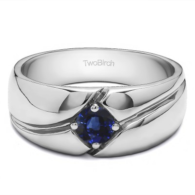 0.09 Ct. Sapphire Prong in Bezel Solitaire Men's Wedding Band