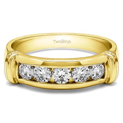 0.49 Ct. Five Stone Channel Set Men's Band With Raised Edges in Yellow Gold