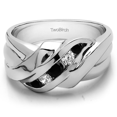 0.25 Ct. Black and White Five Stone Twisted Ribbed Shank Men's Ring