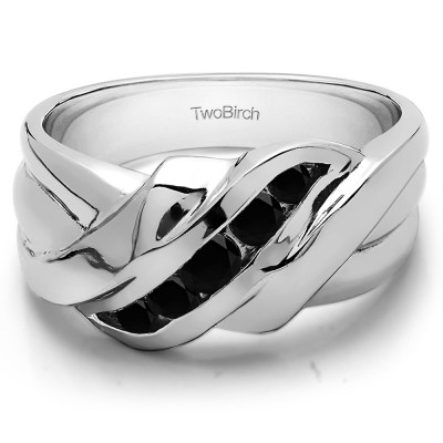 0.25 Ct. Black Five Stone Twisted Ribbed Shank Men's Ring