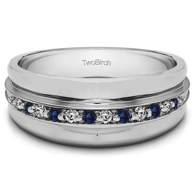 0.2 Ct. Sapphire and Diamond Thin Prong in Channel Set Men's Wedding Band