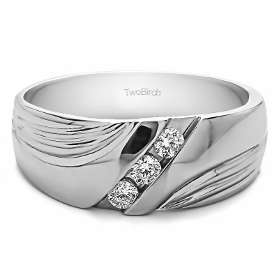 0.3 Ct. Three Stone Channel Set Ribbed Men's Wedding Band