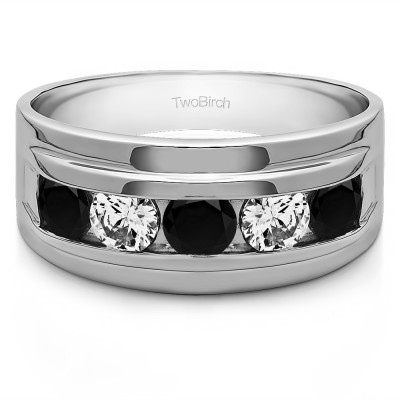 1 Ct. Black and White Five Stone Classic Channel Set Men's Wedding Ring