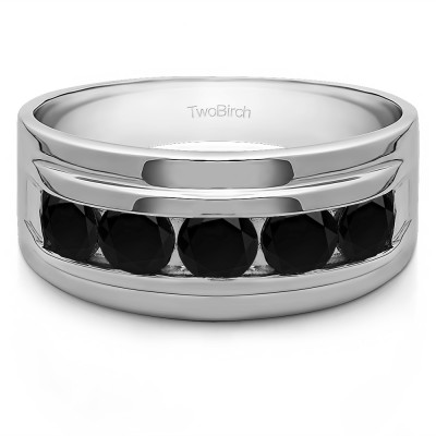0.24 Ct. Black Five Stone Classic Channel Set Men's Wedding Ring