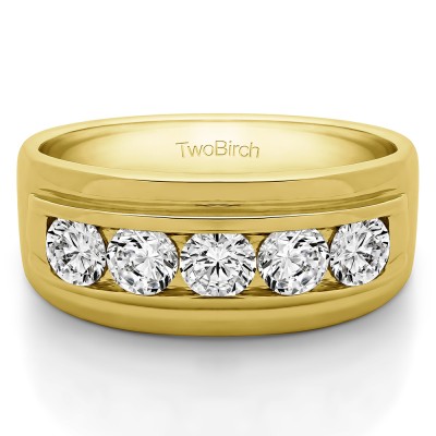 2 Ct. Classic Five Stone Channel Set Men's Wedding Ring in Yellow Gold