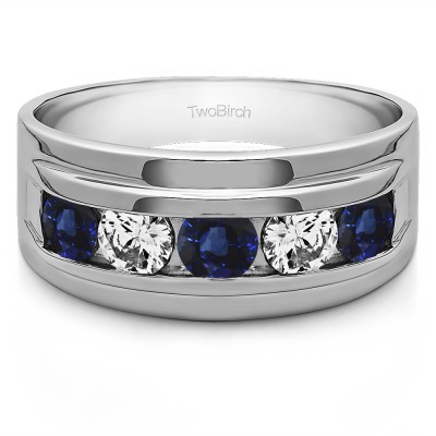 0.5 Ct. Sapphire and Diamond Classic Five Stone Channel Set Men's Wedding Ring