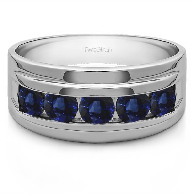 0.24 Ct. Sapphire Classic Five Stone Channel Set Men's Wedding Ring