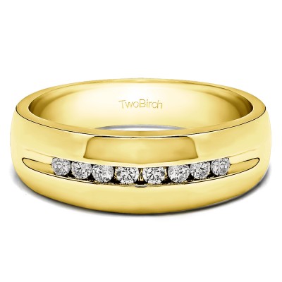 0.32 Ct. Eight Stone Thin Channel Set Men's Wedding Ring with Open Ends in Yellow Gold
