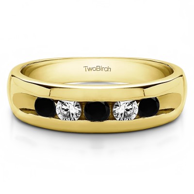 0.5 Ct. Black and White Stone Wide Channel Set Men's Ring with Open End Design in Yellow Gold