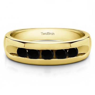 0.5 Ct. Black Stone Wide Channel Set Men's Ring with Open End Design in Yellow Gold