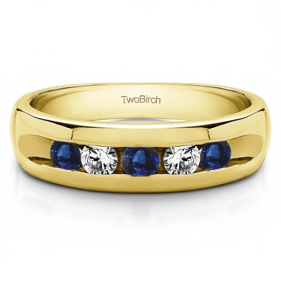 0.5 Ct. Sapphire and Diamond Wide Channel Set Men's Ring with Open End Design in Yellow Gold