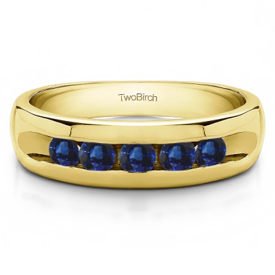 0.25 Ct. Sapphire Wide Channel Set Men's Ring with Open End Design in Yellow Gold
