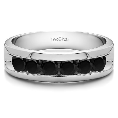 0.99 Ct. Black Six Stone Channel Set Gent's Band with Open Ends