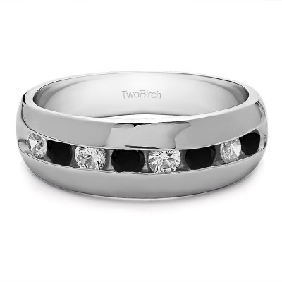 0.23 Ct. Black and White Stone Channel set Men's Band with Open Ended Channel