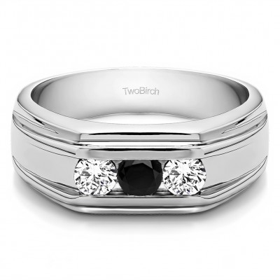 0.33 Ct. Black and White Three Stone Channel Set Men's Wedding Ring