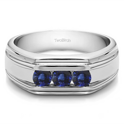0.33 Ct. Sapphire Three Stone Channel Set Men's Wedding Ring