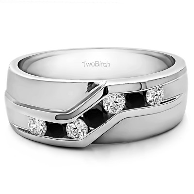 0.24 Ct. Black and White Stone Twisted Channel Set Men's Wedding Band