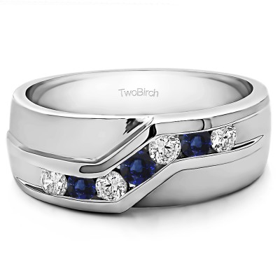 0.13 Ct. Sapphire and Diamond Twisted Channel Set Men's Wedding Band