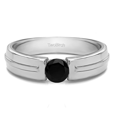 0.5 Ct. Black Stone Tension Set Solitaire Men's Wedding Band