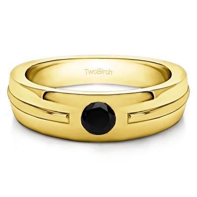 0.33 Ct. Black Stone Burnished Solitaire Men's Ring with Designed Shank in Yellow Gold