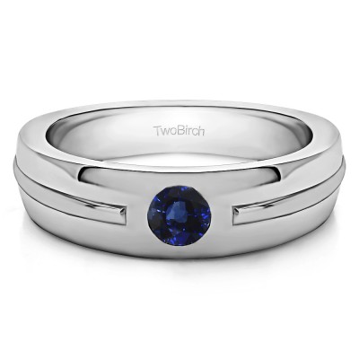 0.2 Ct. Sapphire Burnished Solitaire Men's Ring with Designed Shank