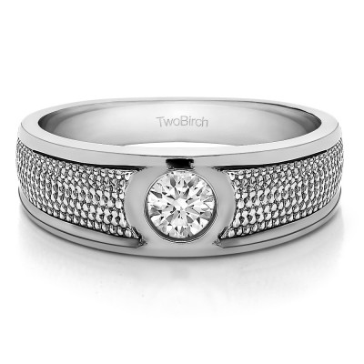 0.25 Ct. Solitaire Burnished Men's Wedding Ring with Designed Band