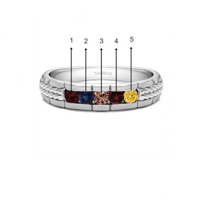 0.36 Ct. Five Birthstone Channel Set Men's Wedding Ring with Braided Shank in White Gold