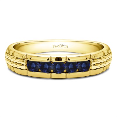 0.36 Ct. Sapphire Five Stone Channel Set Men's Wedding Ring with Braided Shank in Yellow Gold